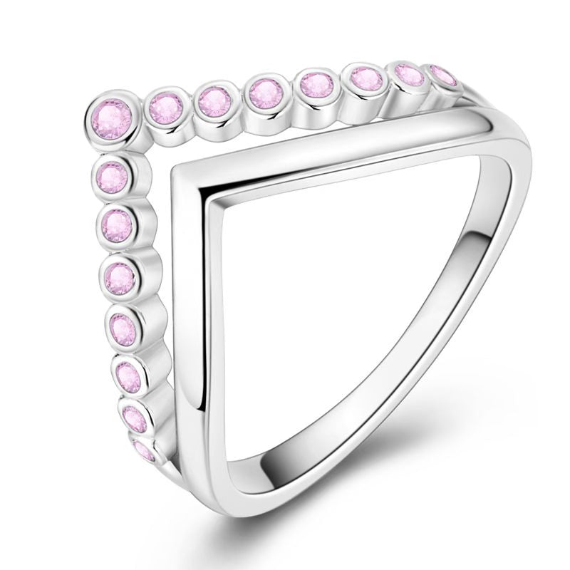 Double V Pink Diamante Ring
