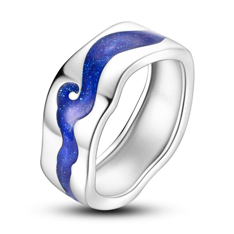 Blue Swirl Wave Band Ring