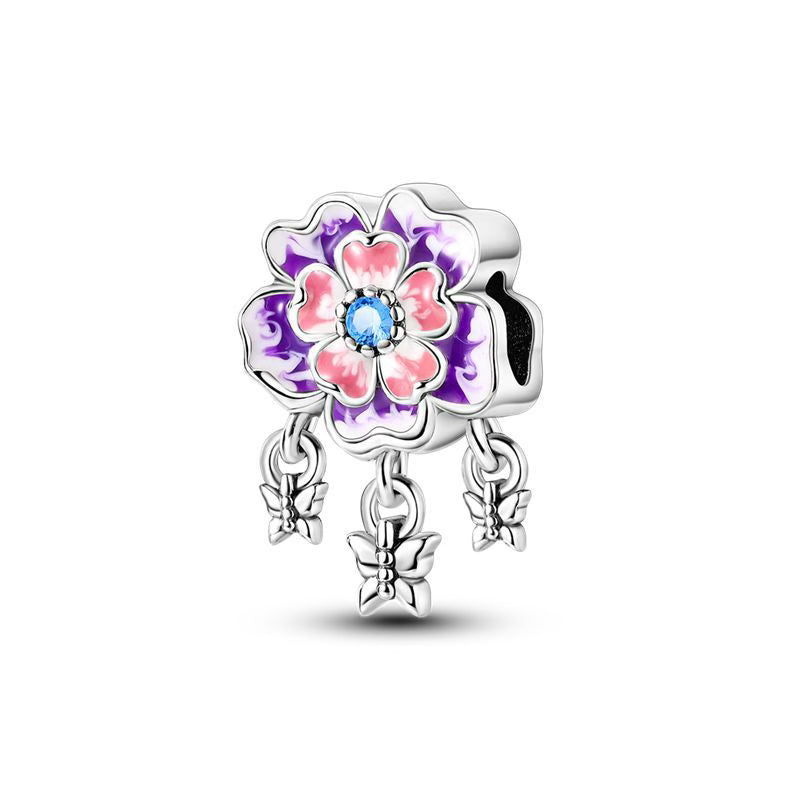 Pink & Purple Flower Butterfly Pendant Charm
