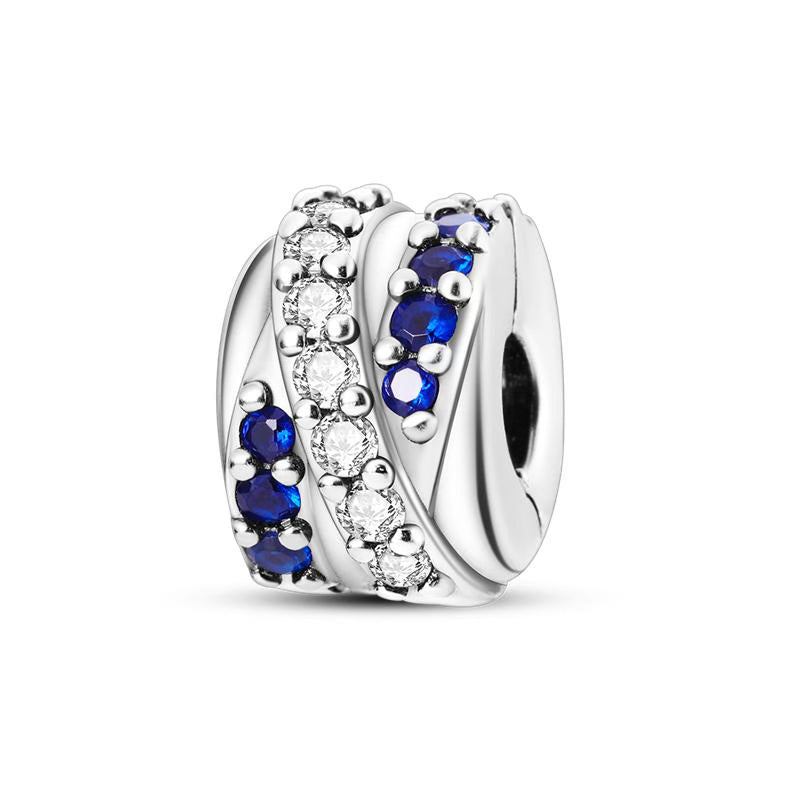 Blue & White Diamante Round Charm