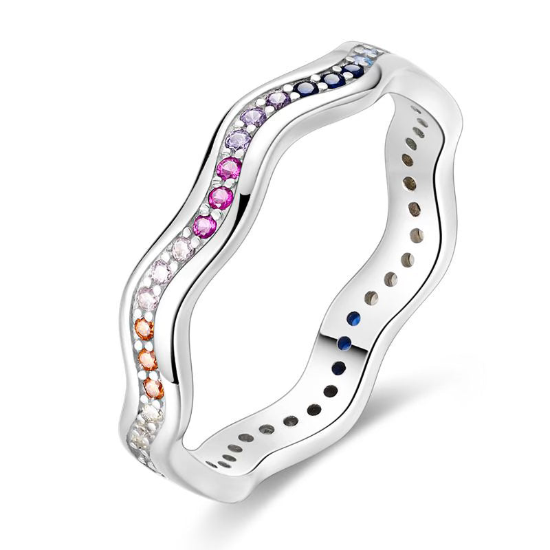 Wavy Colourful Small Diamante Ring