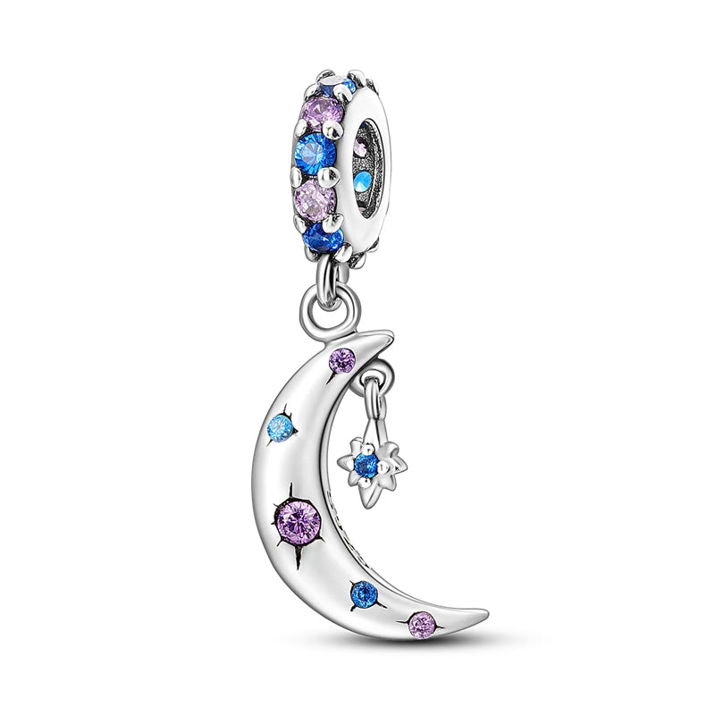 Blue & Lilac Diamante Moon Pendant Charm