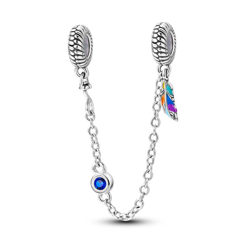 Colour Leaf Blue Diamante Detail Chain Charm