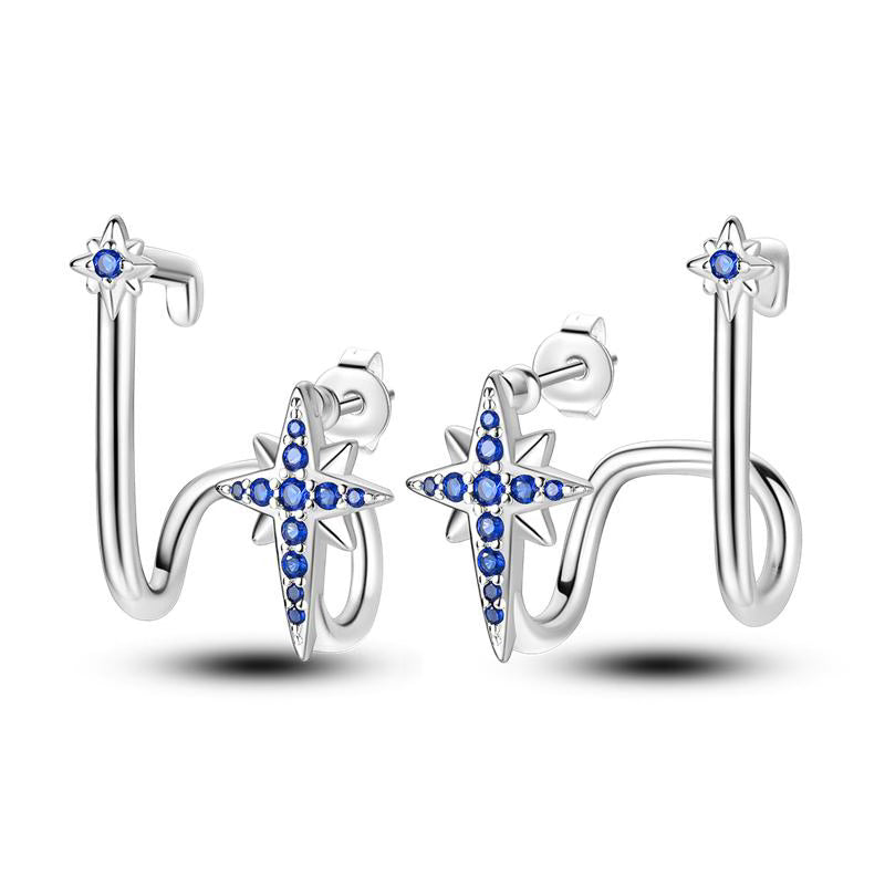 Blue Diamante Double Piercing Earrings