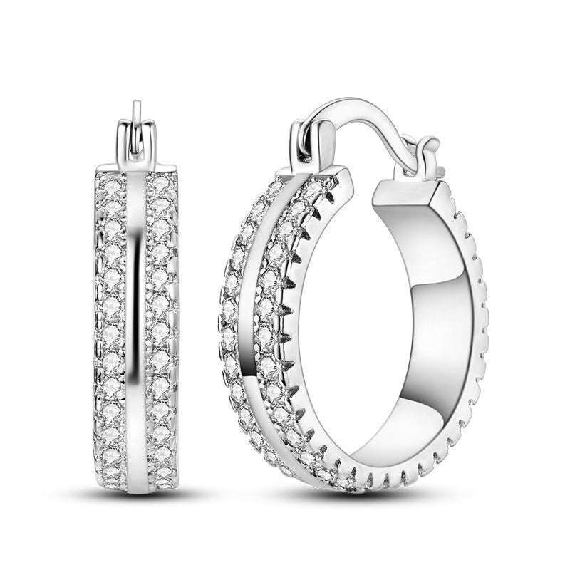 Double Diamante Band Loop Earrings
