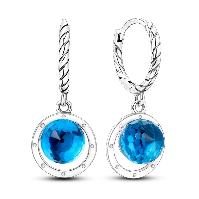 Blue Ball Diamante Pendant Loop Earrings