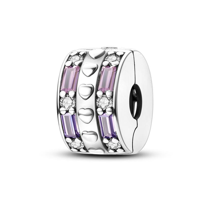 Pink & Lilac Emerald Cut Love Heart Round Charm