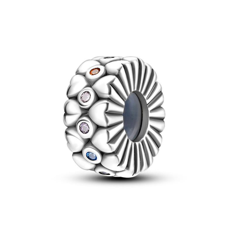 Colourful Diamantes Love Hearts Round Charm