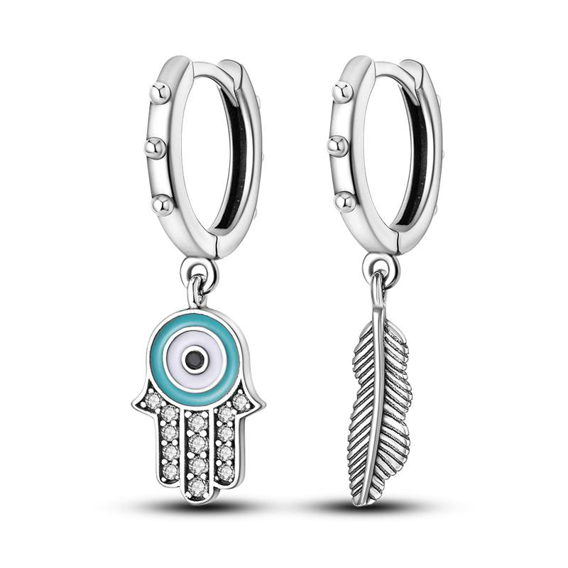 Hamsa Hand & Feather Pendant Earrings