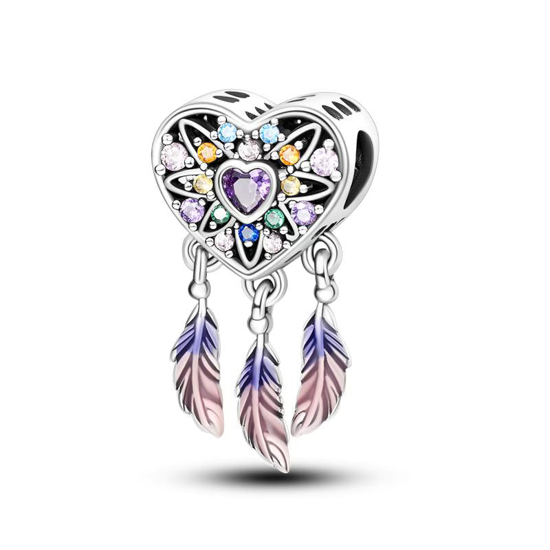 Colourful Diamante Love Heart Dream Catcher Pendants Charm