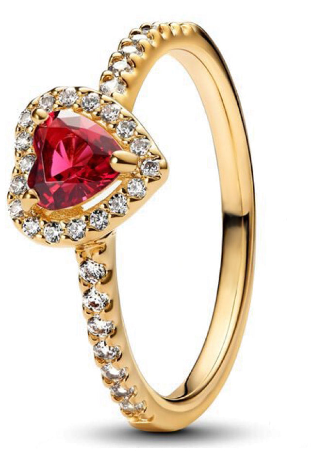 Red Love Heart Golden Diamante Ring