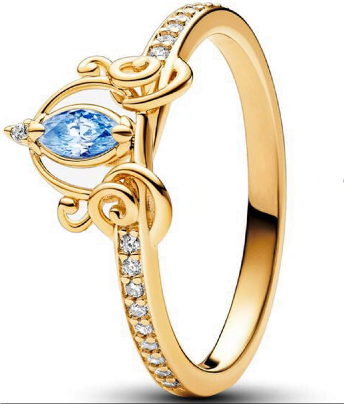 Blue Diamante Detail Golden Ring