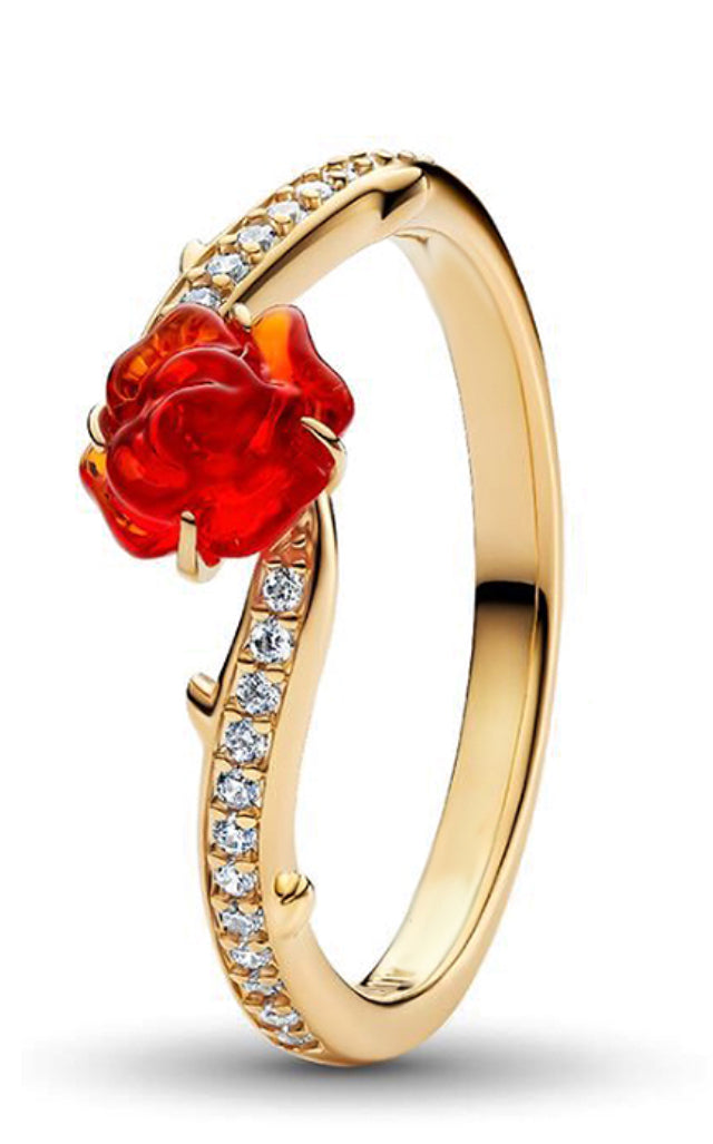 Red Rose Diamante Golden Swirl Ring