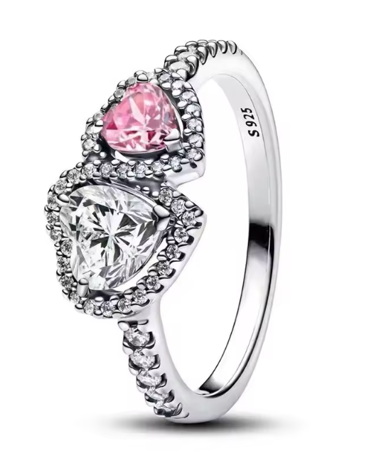 Double Love Heart Diamante Ring